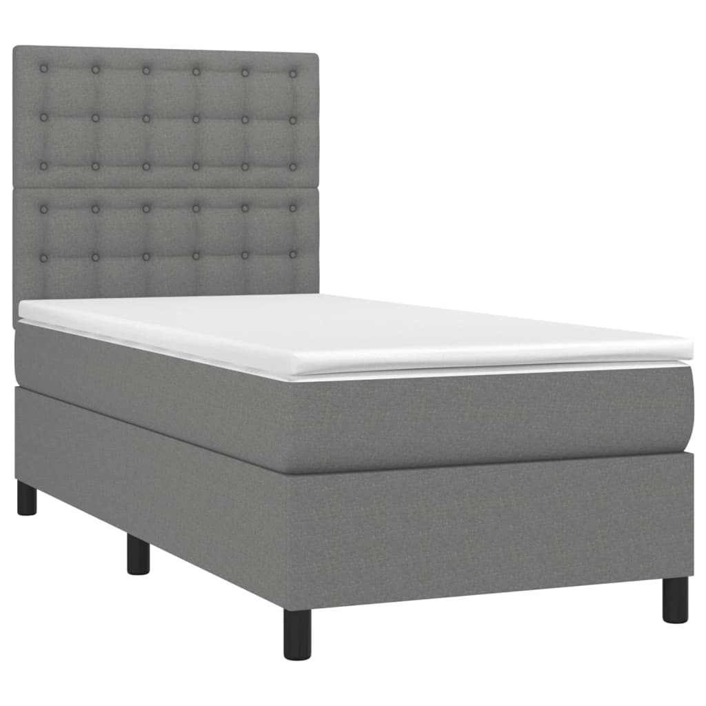 vidaXL Boxspring met matras en LED stof donkergrijs 100x200 cm afbeelding