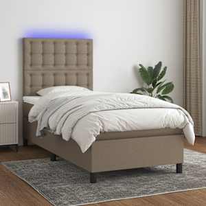 Box spring postelja z vzmetnico LED taupe 100x200 cm blago