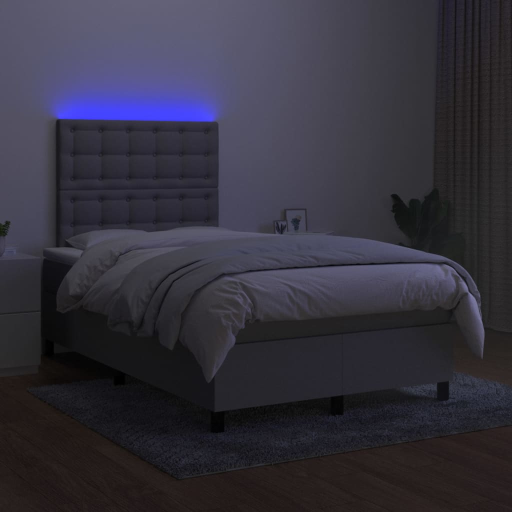 Box spring postel s matrací a LED světle šedá 120x200 cm textil