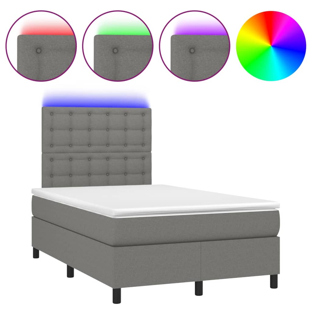 vidaXL Box spring postel s matrací a LED tmavě šedá 120x200 cm textil