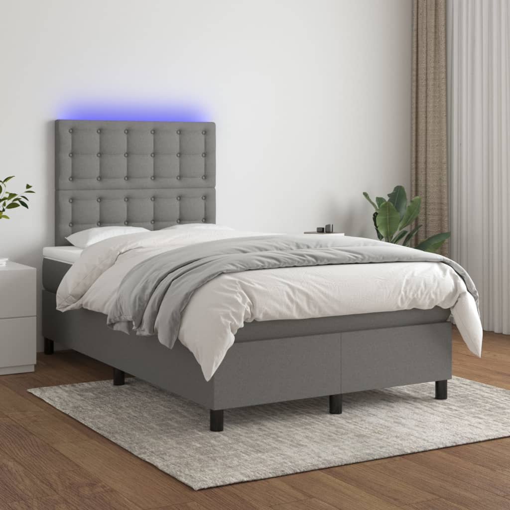 vidaXL Boxspringbett mit Matratze & LED Dunkelgrau 120x200 cm Stoff