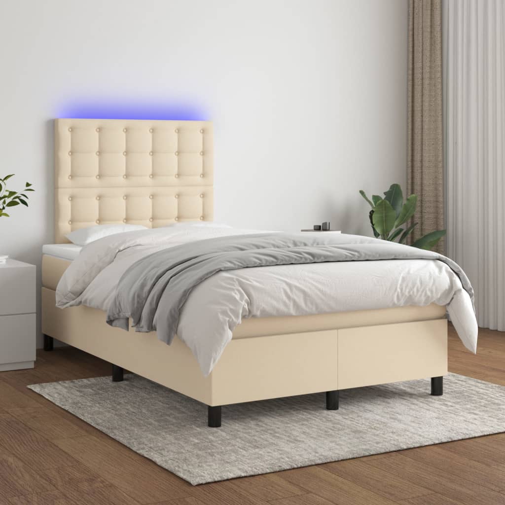 vidaXL Boxspringbett mit Matratze & LED Creme 120x200 cm Stoff