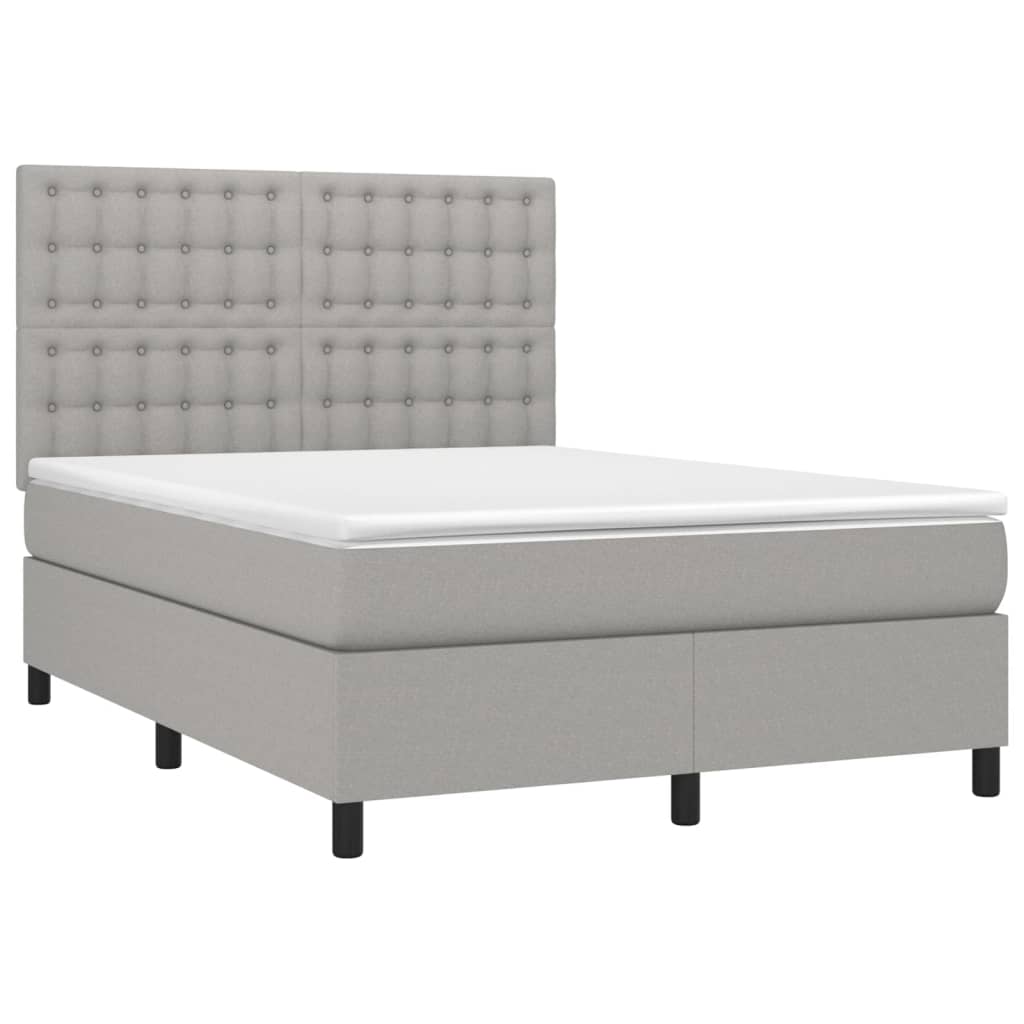 vidaXL Boxspring met matras en LED stof lichtgrijs 140x190 cm afbeelding