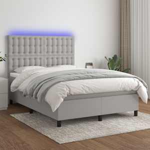 Box spring postel s matrací a LED světle šedá 140x190 cm textil - obrázek 1