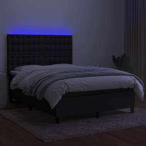 Box spring postel s matrací a LED černá 140x190 cm textil - obrázek 4