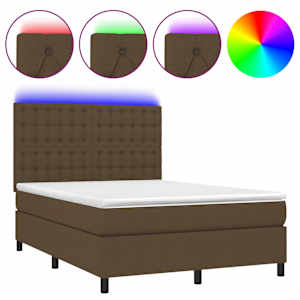 Box spring postel s matrací a LED tmavě hnědá 140x190 cm textil - obrázek 2