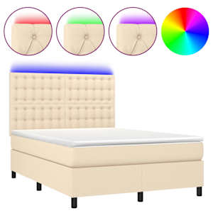 Box spring postel s matrací a LED krémová 140x190 cm textil - obrázek 2