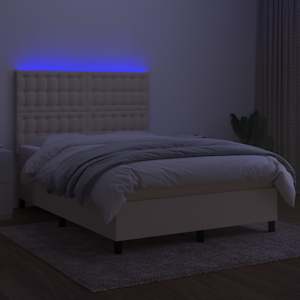 Box spring postel s matrací a LED krémová 140x190 cm textil - obrázek 4