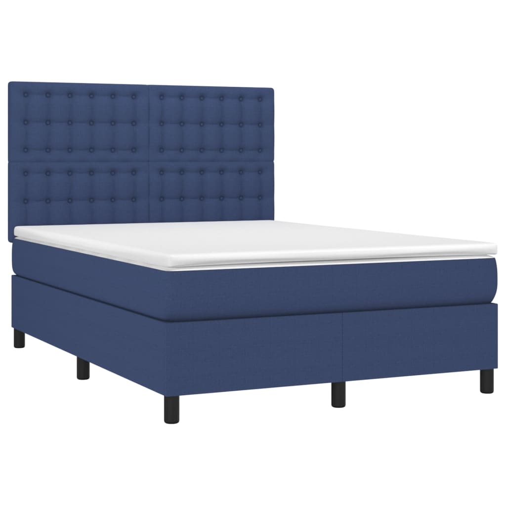 vidaXL Boxspring met matras en LED stof blauw 140x200 cm afbeelding