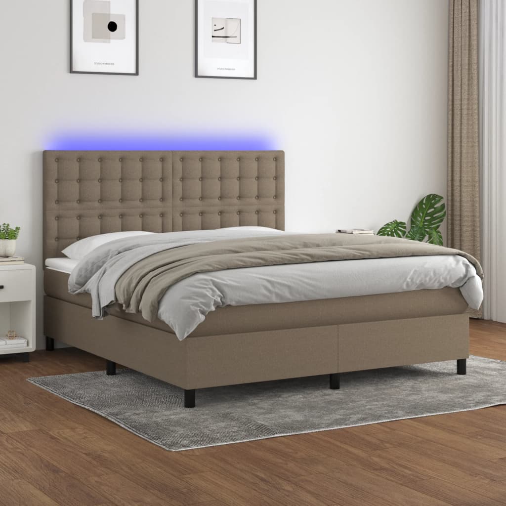 vidaXL Boxspringbett mit Matratze & LED Taupe 160x200 cm Stoff