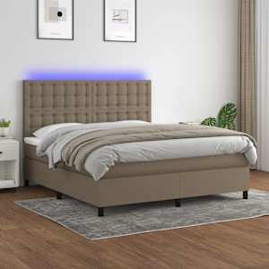 Box spring postelja z vzmetnico LED taupe 160x200 cm blago