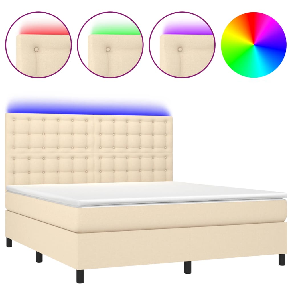 Thumbnail - vidaXL Boxspringbett mit Matratze & LED Creme 160x200 cm Stoff