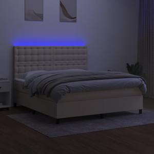 Box spring postel s matrací a LED krémová 160x200 cm textil - obrázek 4