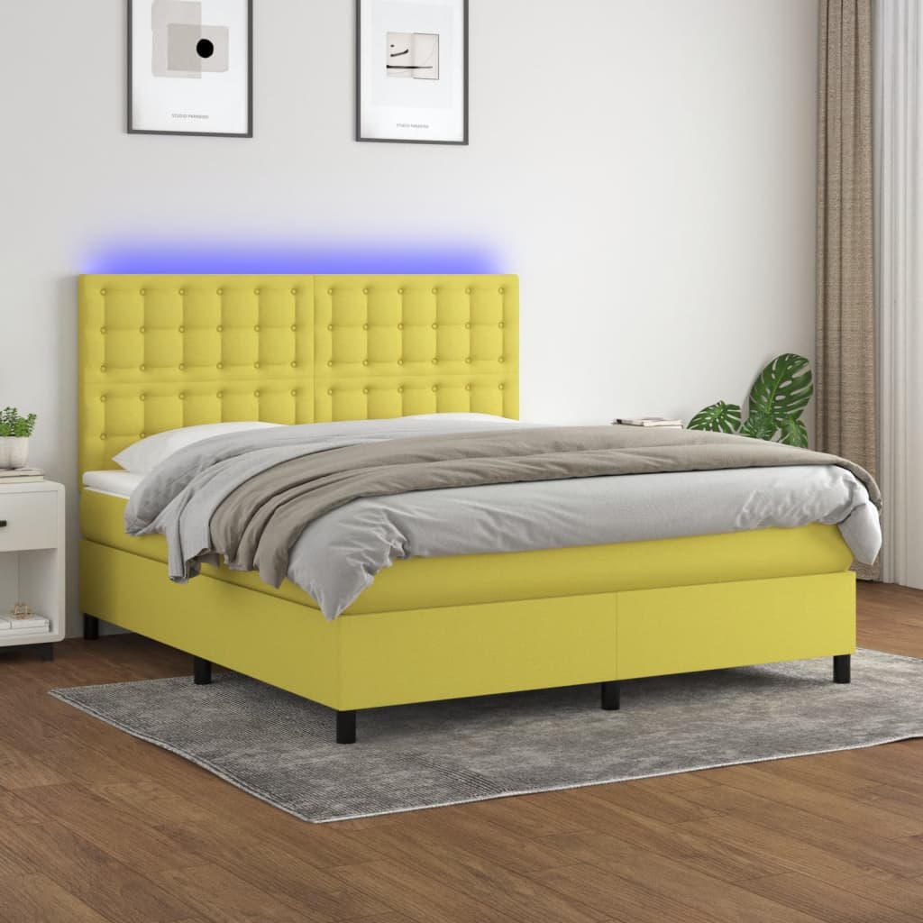 Zöld szövet rugós és LED-es ágy matraccal 160x200 cm 