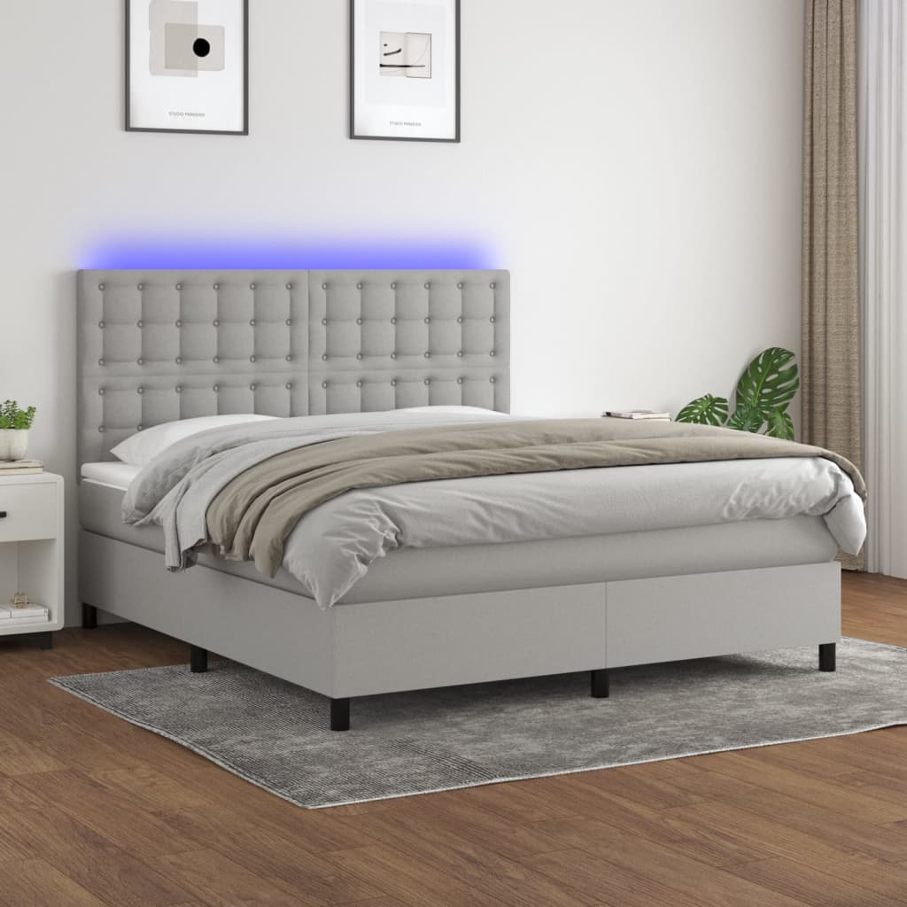Sommier tapissier et matelas et LED Gris clair 180x200 cm Tissu