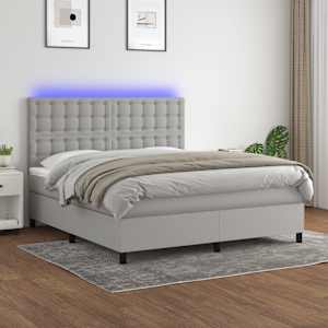 Box spring postel s matrací a LED světle šedá 180x200 cm textil - obrázek 1