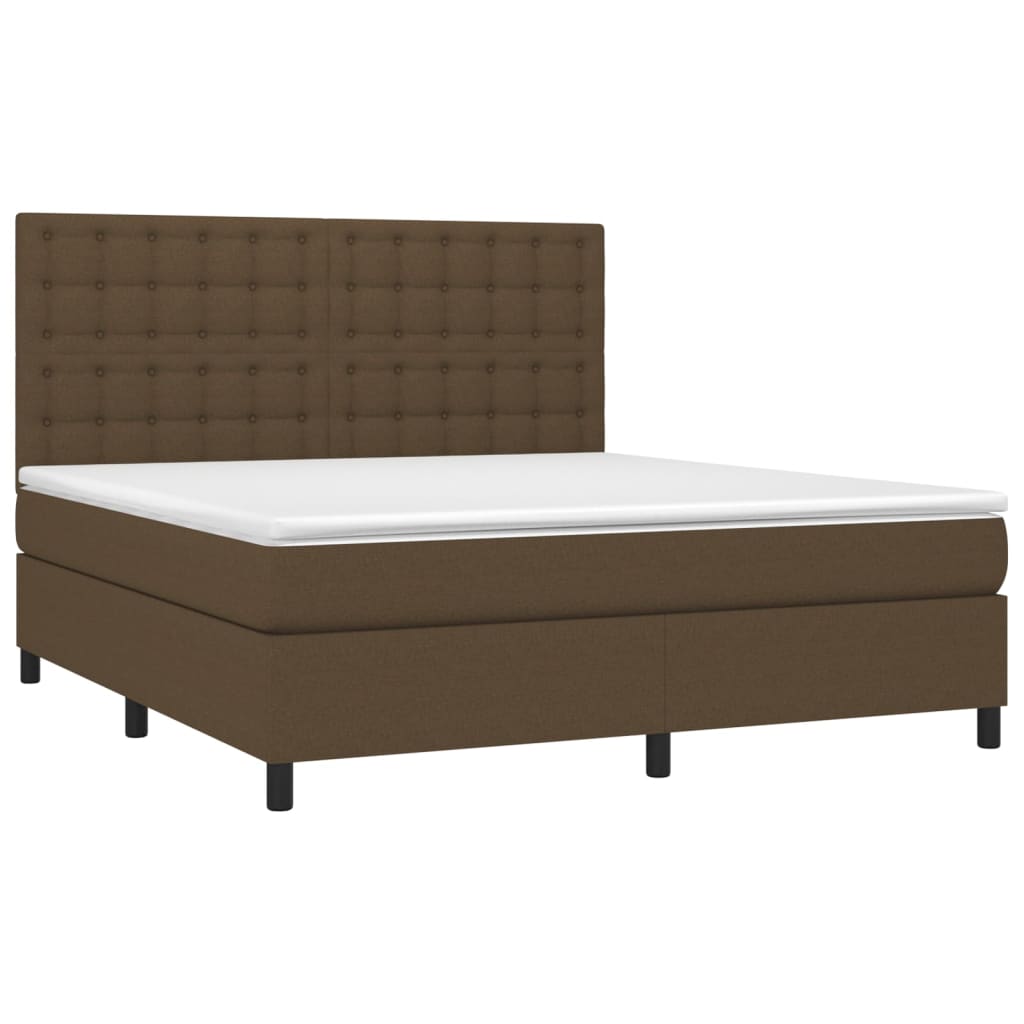 vidaXL Boxspring met matras en LED stof donkerbruin 180x200 cm afbeelding