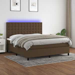 Box spring postelja z vzmetnico LED temno rjava 180x200cm blago