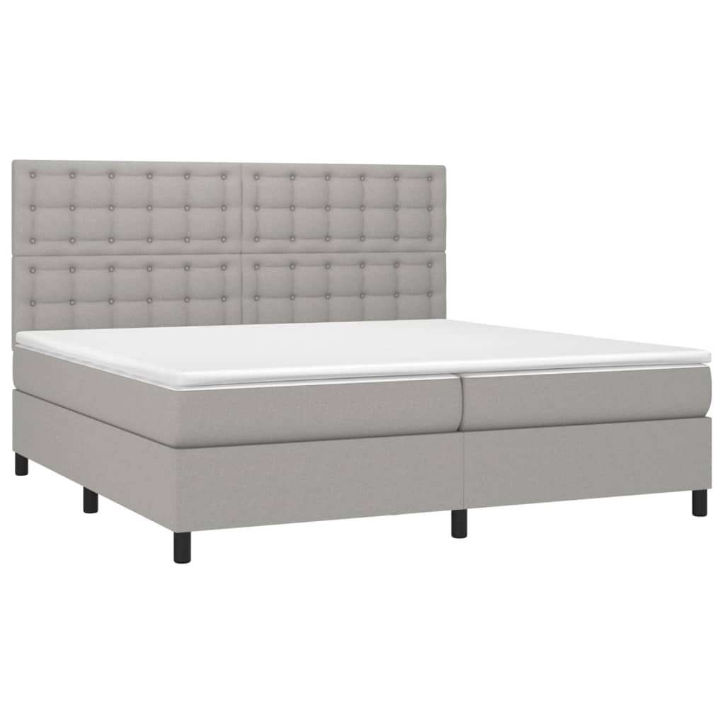 vidaXL Boxspring met matras en LED stof lichtgrijs 200x200 cm