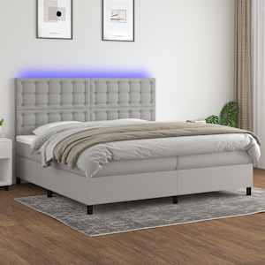 Box spring postel s matrací a LED světle šedá 200x200 cm textil - obrázek 1
