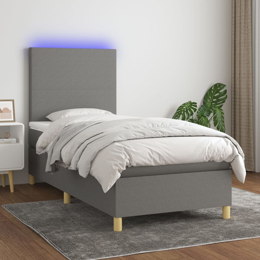 Sommier tapissier avec matelas et LED Gris foncé 80x200cm Tissu