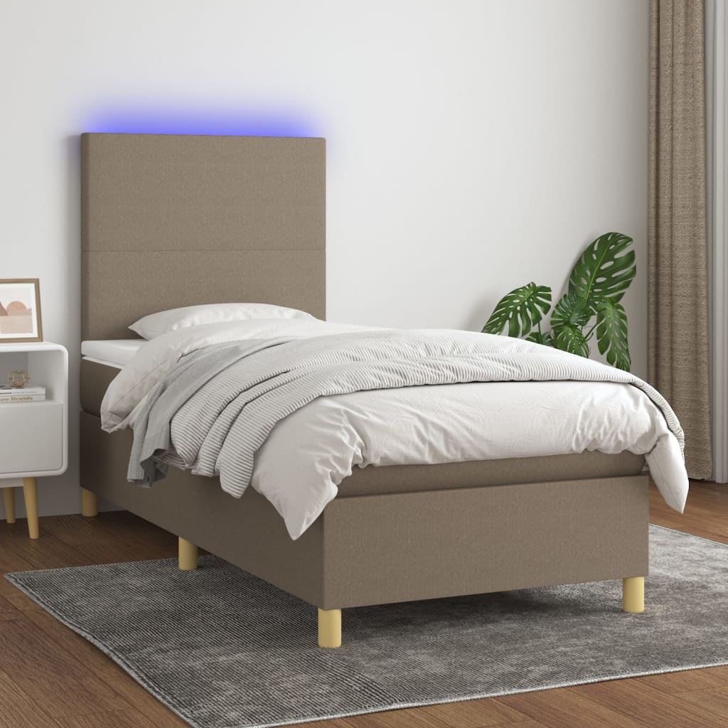 vidaXL Boxspringbett mit Matratze & LED Taupe 80x200 cm Stoff