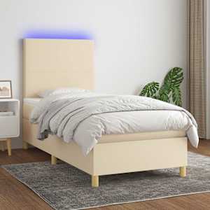 Box spring postel s matrací a LED krémová 80 x 200 cm textil - obrázek 1