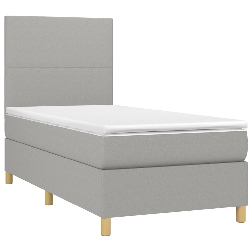 vidaXL Boxspring met matras en LED stof lichtgrijs 90x190 cm afbeelding