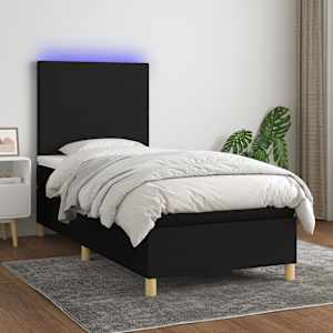Box spring postel s matrací a LED černá 90x190 cm textil - obrázek 1