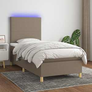 Box spring postelja z vzmetnico LED taupe 90x190 cm blago