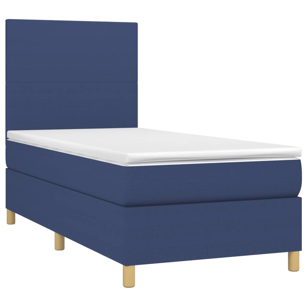 Kék szövet rugós és LED-es ágy matraccal 90x190 cm 