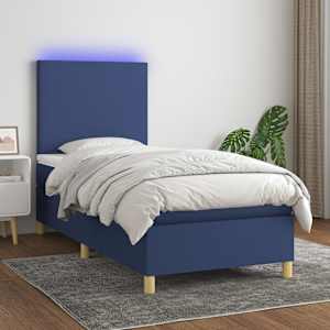 Box spring postelja z vzmetnico LED modra 90x190 cm blago