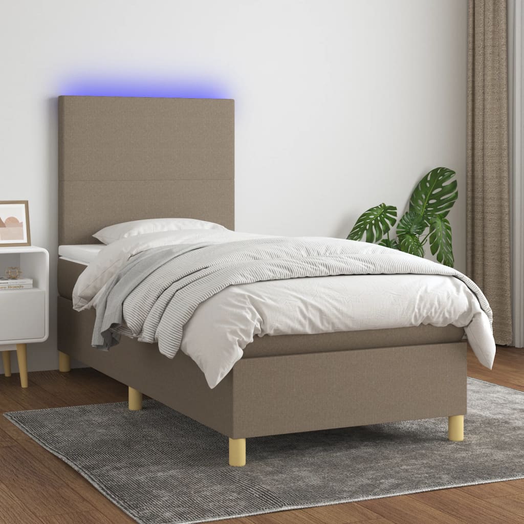 Box spring postel s matrací a LED taupe 90x200 cm textil