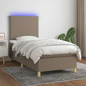 Box spring postelja z vzmetnico LED taupe 90x200 cm blago