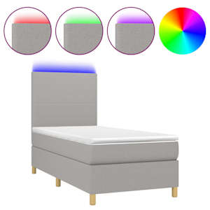 Box spring postel s matrací a LED světle šedá 100x200 cm textil - obrázek 2