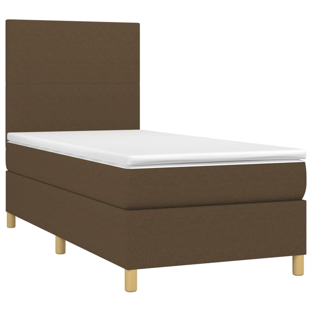 vidaXL Boxspring met matras en LED stof donkerbruin 100x200 cm afbeelding