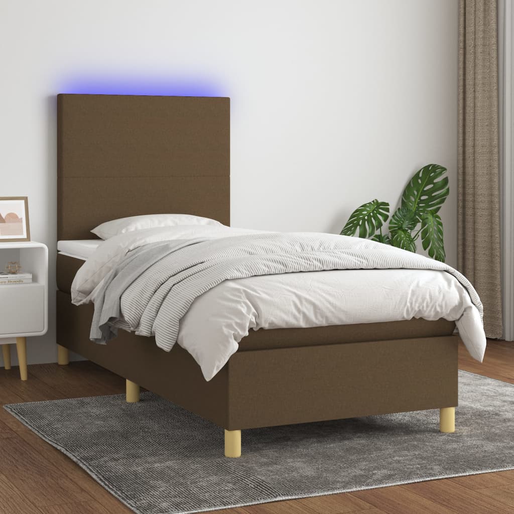 Box spring postel s matrací a LED tmavě hnědá 100x200 cm textil