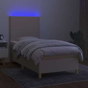Box spring postel s matrací a LED krémová 100x200 cm textil - obrázek 4
