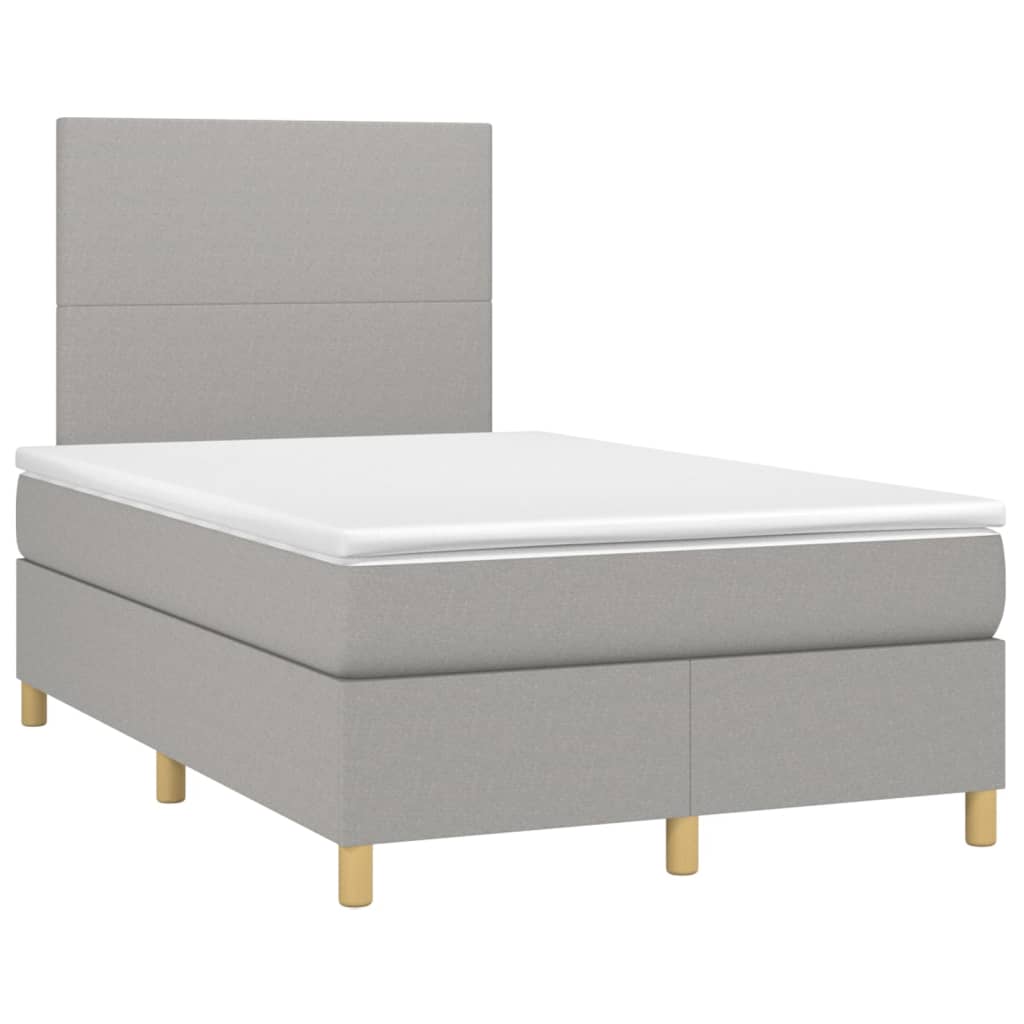 Box spring postelja z vzmetnico LED sv. siva 120x200 cm blago