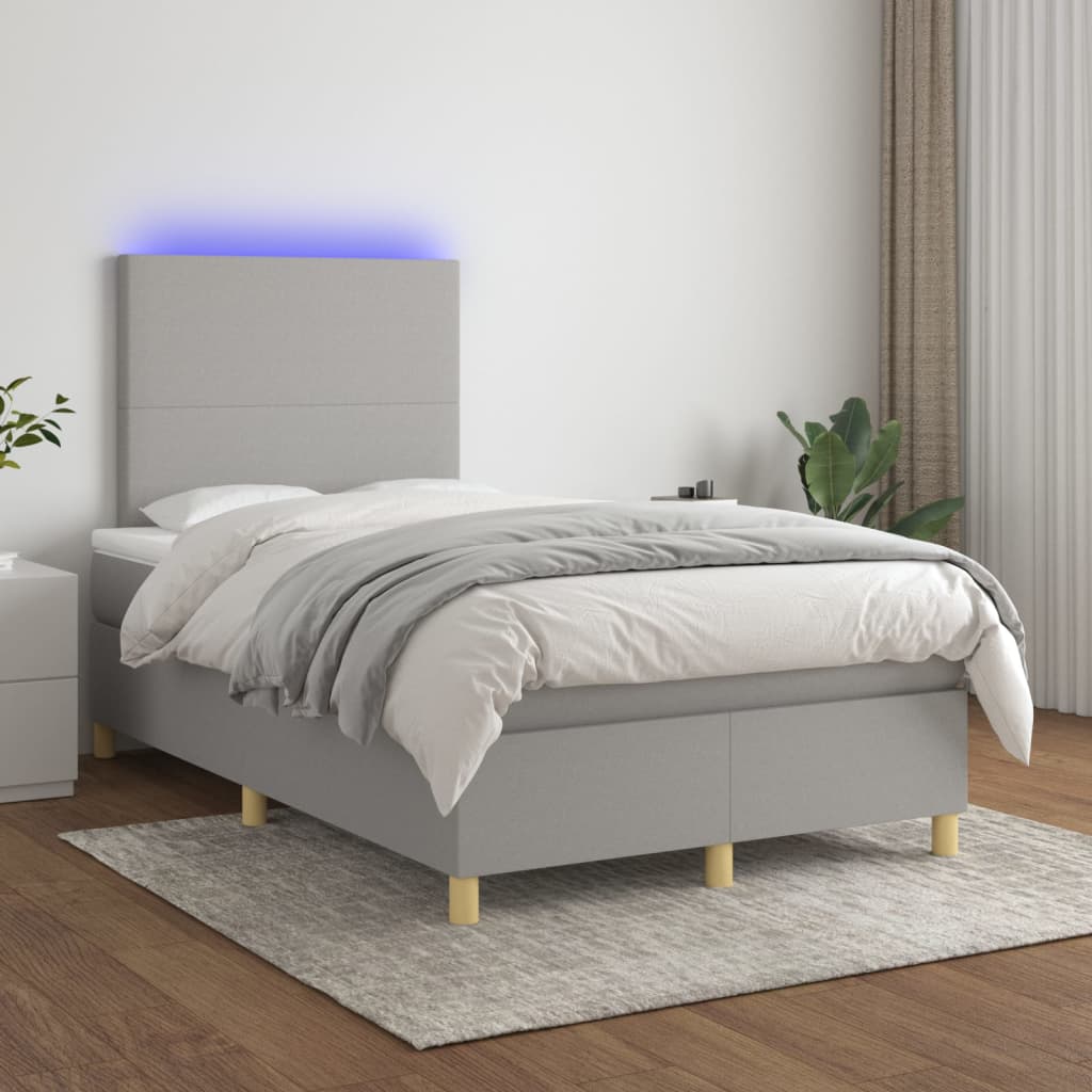 vida XL Boxspringbett mit Matratze & LED Hellgrau 120x 200 cm Stoff