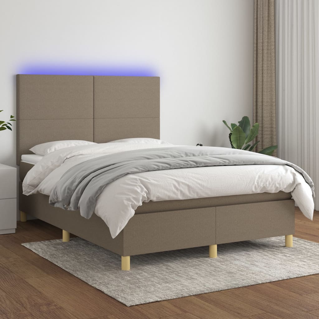 Box spring postel s matrací a LED taupe 140x190 cm textil