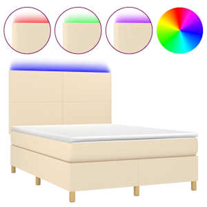 Box spring postel s matrací a LED krémová 140x190 cm textil - obrázek 2