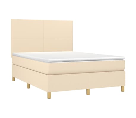 vidaXL Letto a Molle con Materasso e LED Crema 140x190 cm in Tessuto