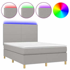 Box spring postel s matrací a LED světle šedá 140x200 cm textil - obrázek 2