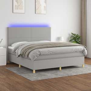 Box spring postel s matrací a LED světle šedá 160x200 cm textil - obrázek 1