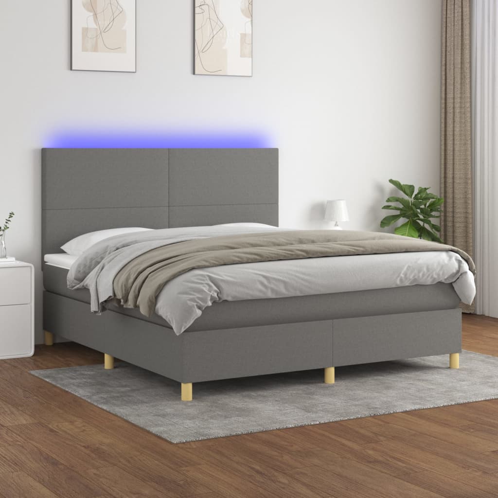 vidaXL Boxspringbett mit Matratze & LED Dunkelgrau 160x200 cm Stoff