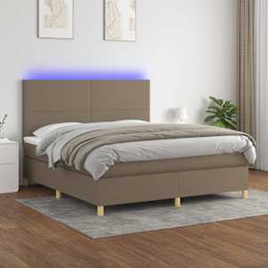 Box spring postelja z vzmetnico LED taupe 160x200 cm blago