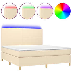 Box spring postel s matrací a LED krémová 160x200 cm textil - obrázek 2