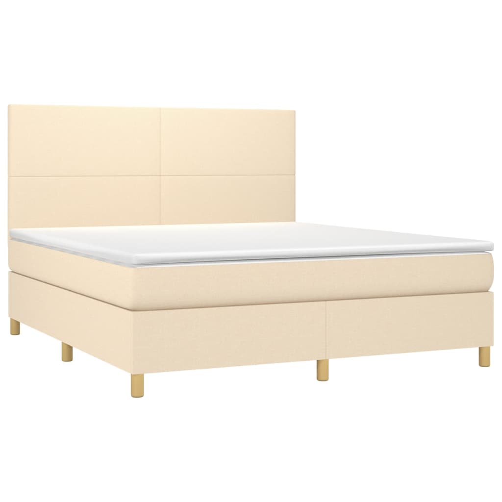 vidaXL Boxspring met matras en LED stof crèmekleurig 160x200 cm afbeelding