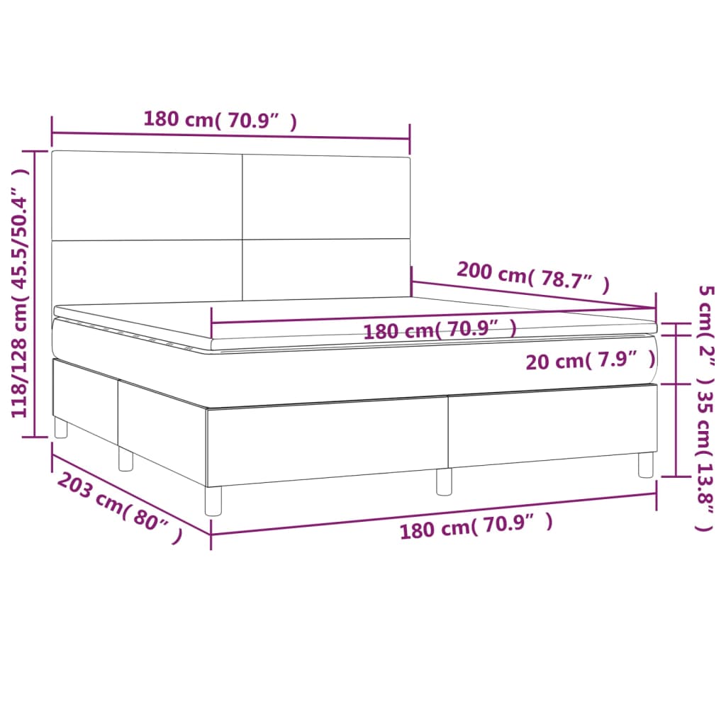 Łóżko kontynentalne z materacem i diodami LED - 203x180x118/128 cm